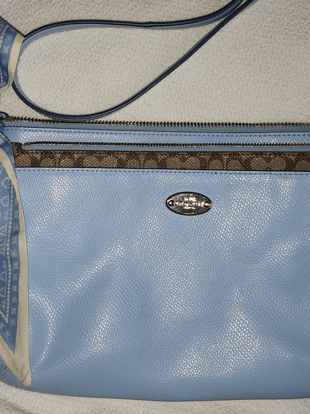 Coach Sky Blue Crossbody with Signature Brown Slide In/Out Pouch Like New.